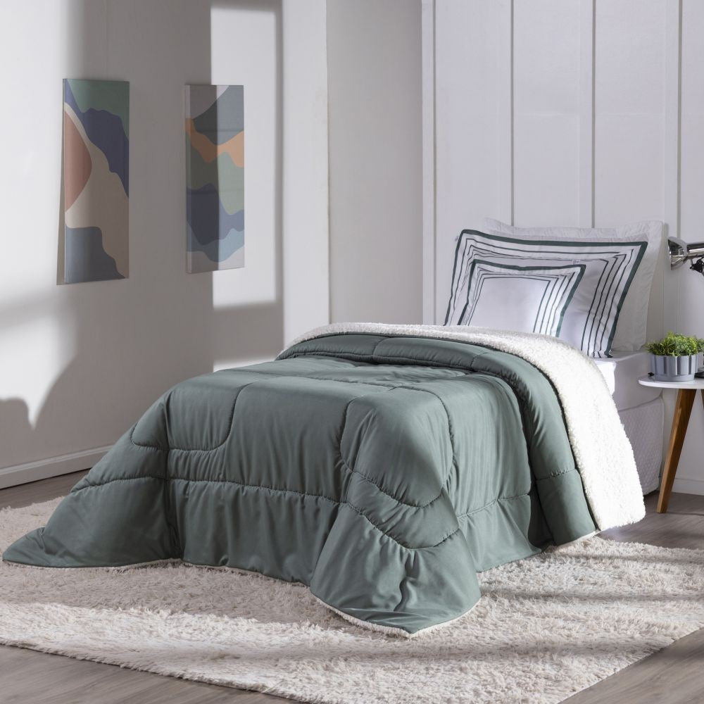 🌲 Coberdrom Soft Solteiro Kit 3 Peças - Verde Militar