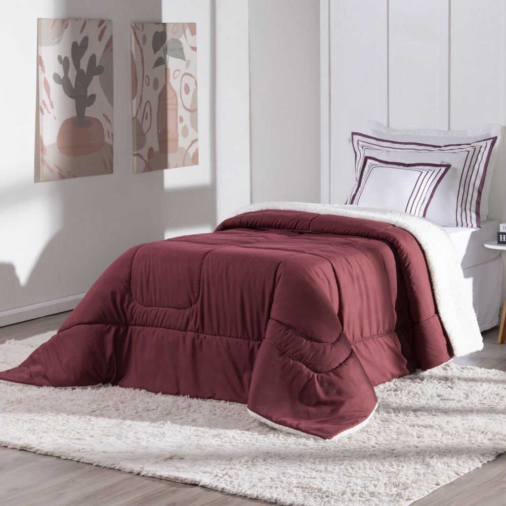 🍷 Coberdrom Soft Solteiro Kit 3 Peças - Vermelho Marsala