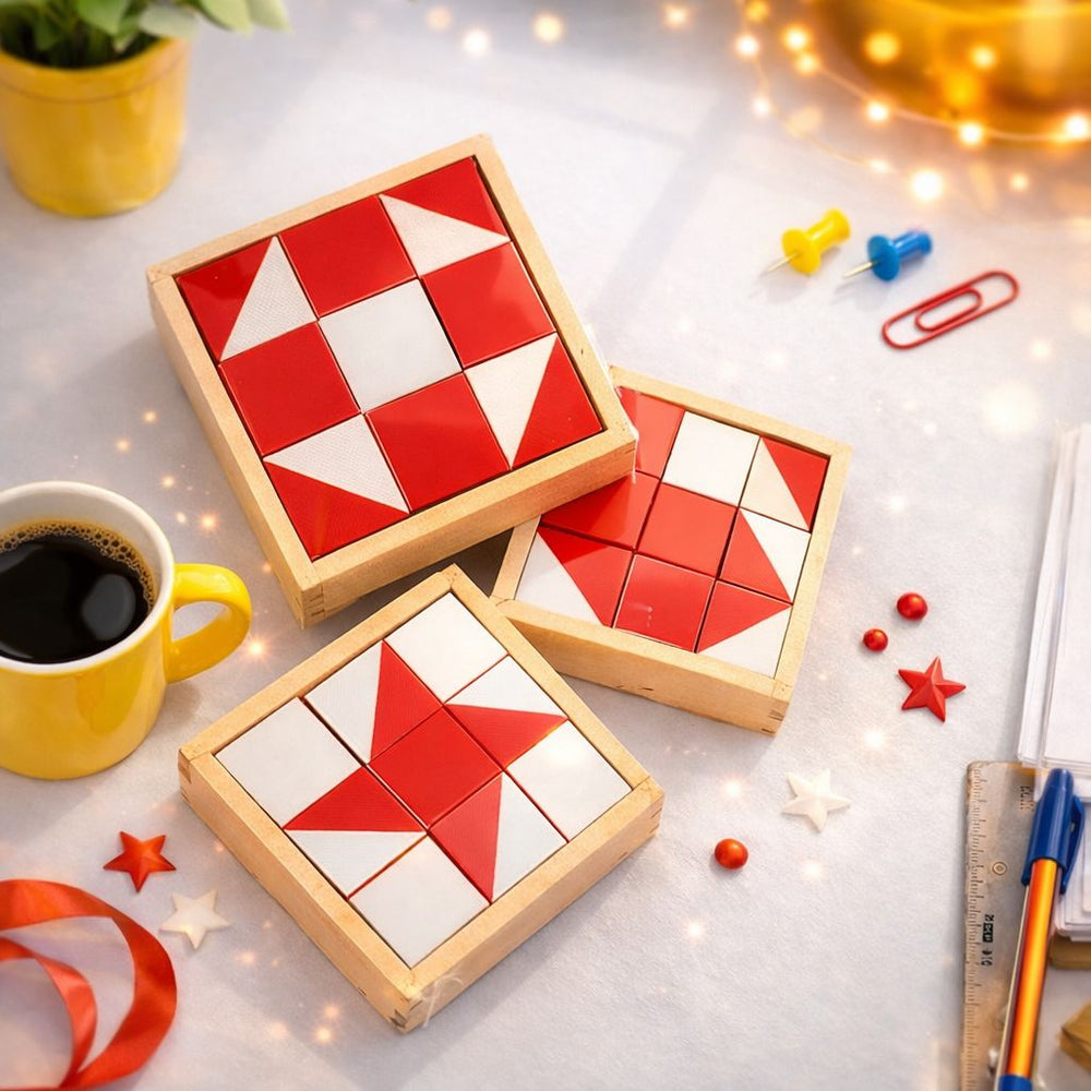 🧩 Cubo Kohs Teste Raciocínio Lógico - 9 Peças Caixa Madeira
