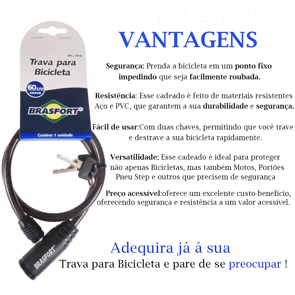 🔒 Cadeado Bicicleta 60cm Aço Trançado + 2 Chaves