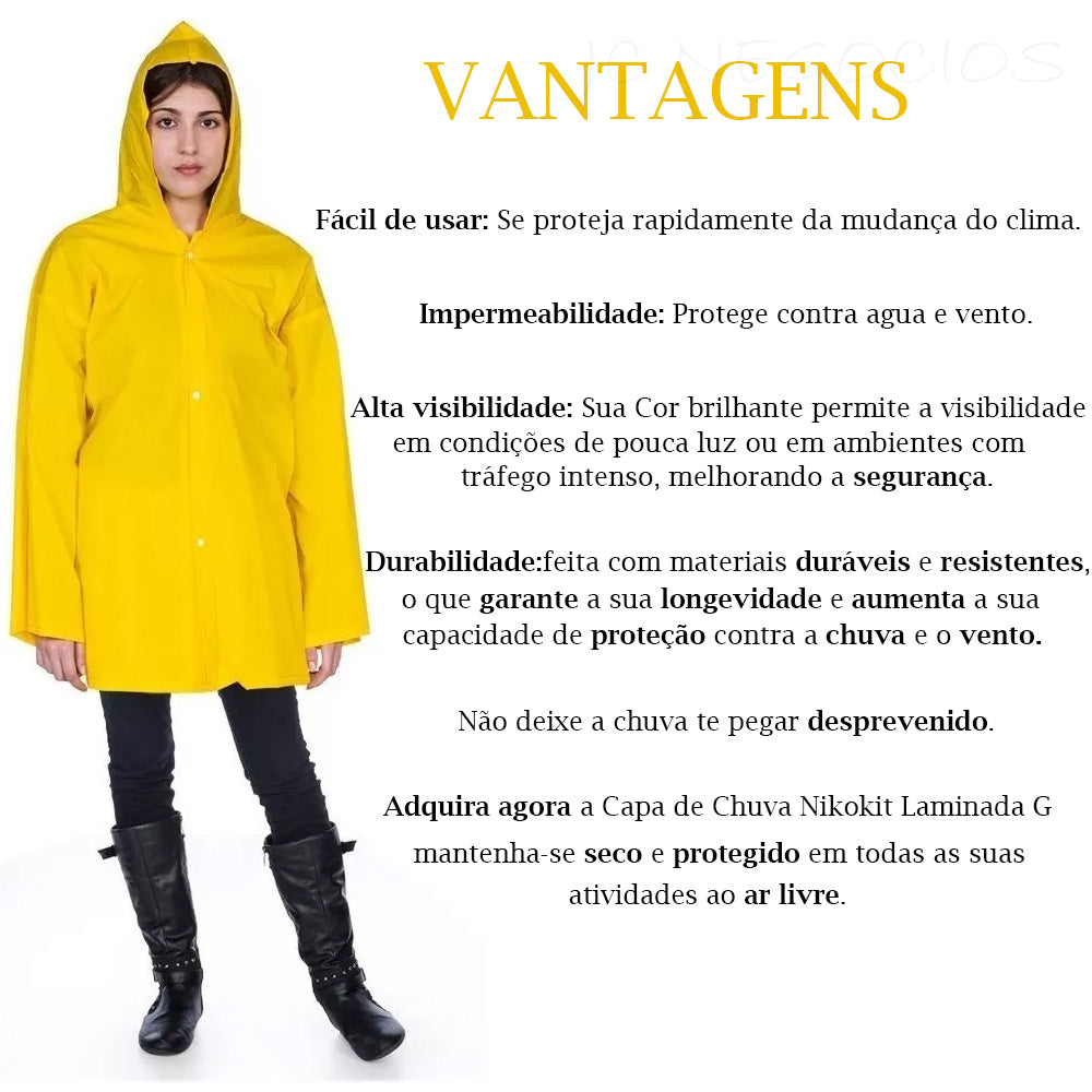 ☔ Capa de Chuva Nikokit Laminada G - Amarela