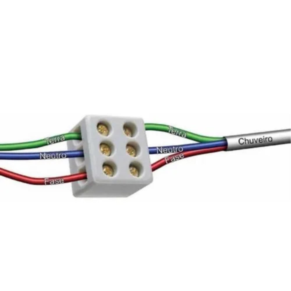 ⚡ Conector Chuveiro Tripolar 10mm Porcelana 25A 250V - Branco