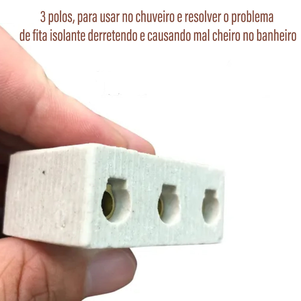 ⚡ Conector Chuveiro Tripolar 6mm Porcelana 50A 600V - Branco