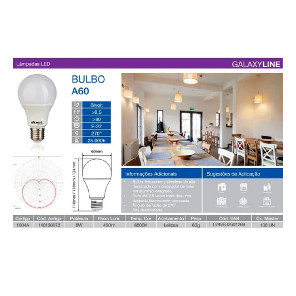 💡 Lâmpada LED Bulbo 9,5W Galaxy E27 - Luz Branca Fria