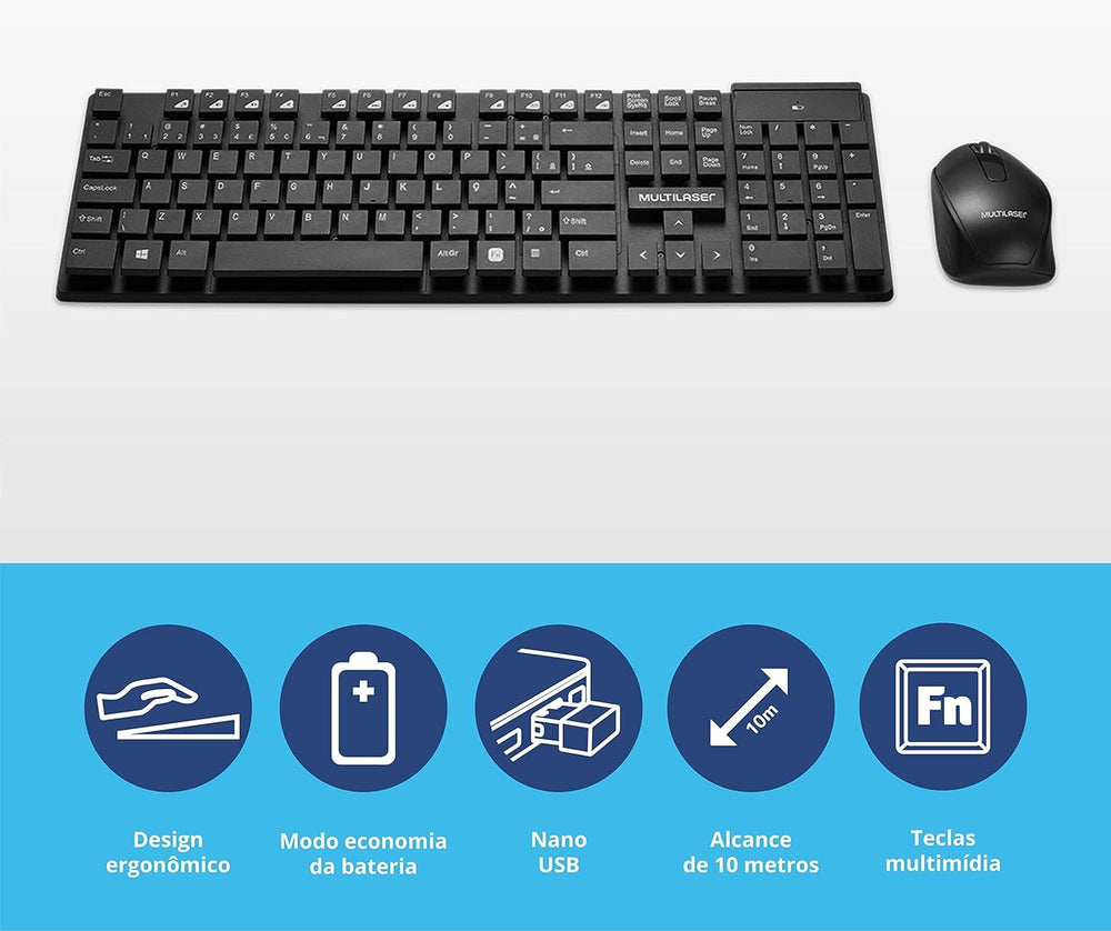 ⌨️ Kit Teclado + Mouse Sem Fio Multilaser TC251 - Teclas Flutuantes