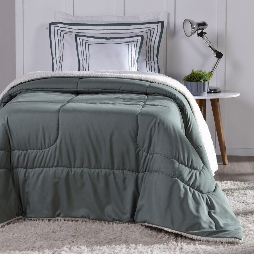 🌲 Coberdrom Soft Solteiro Kit 3 Peças - Verde Militar