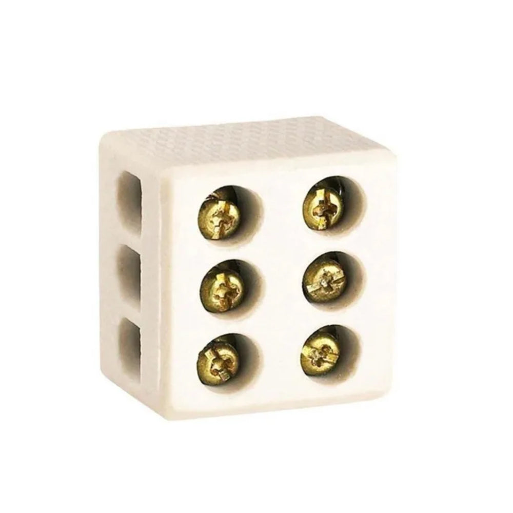 ⚡ Conector Chuveiro Tripolar 6mm Porcelana 50A 600V - Branco