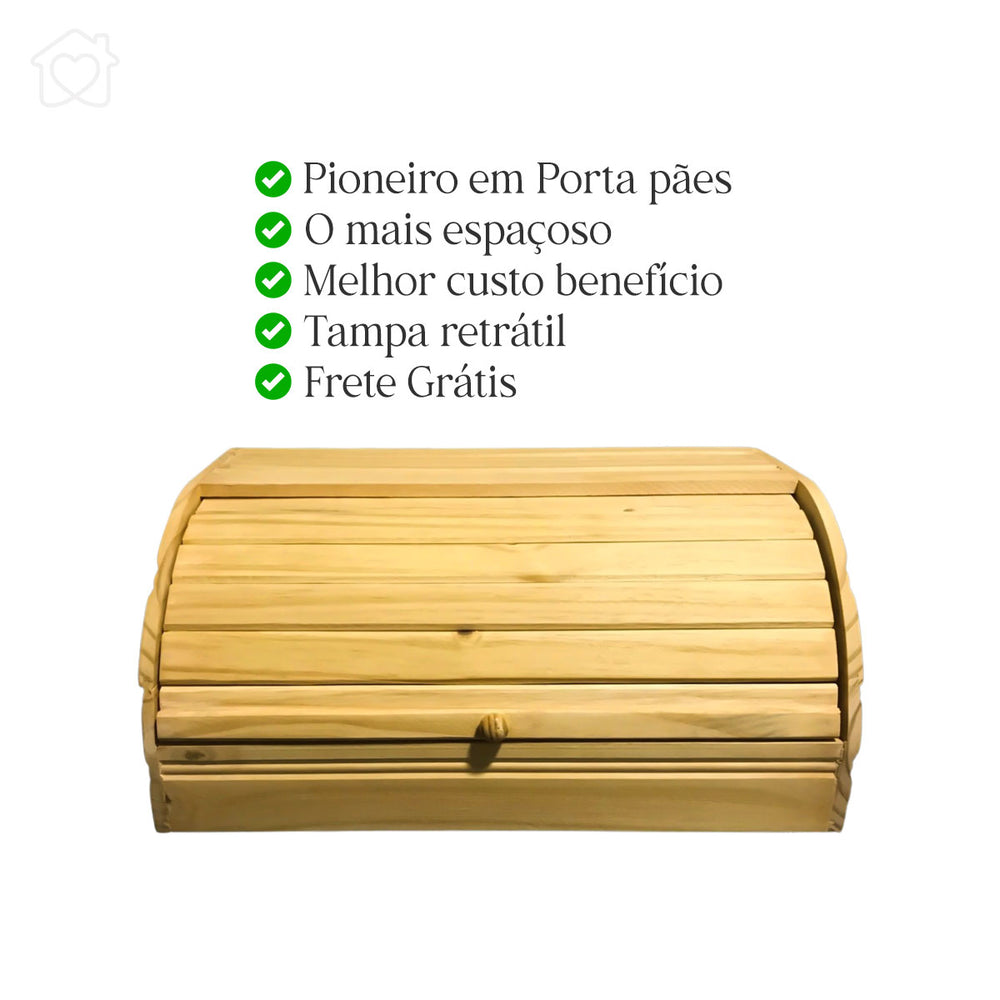 🍞 Porta-Pão Grande Madeira Baú - Tampa Basculante Rústica