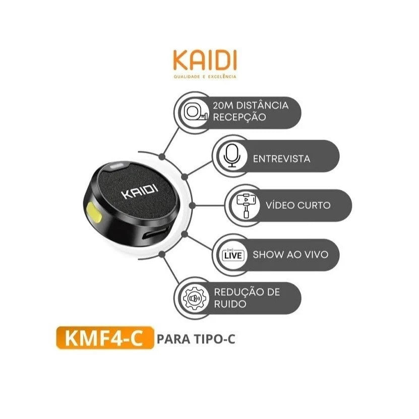 🎤 Microfone Lapela Sem Fio KAIDI KMF4-C - Som Profissional