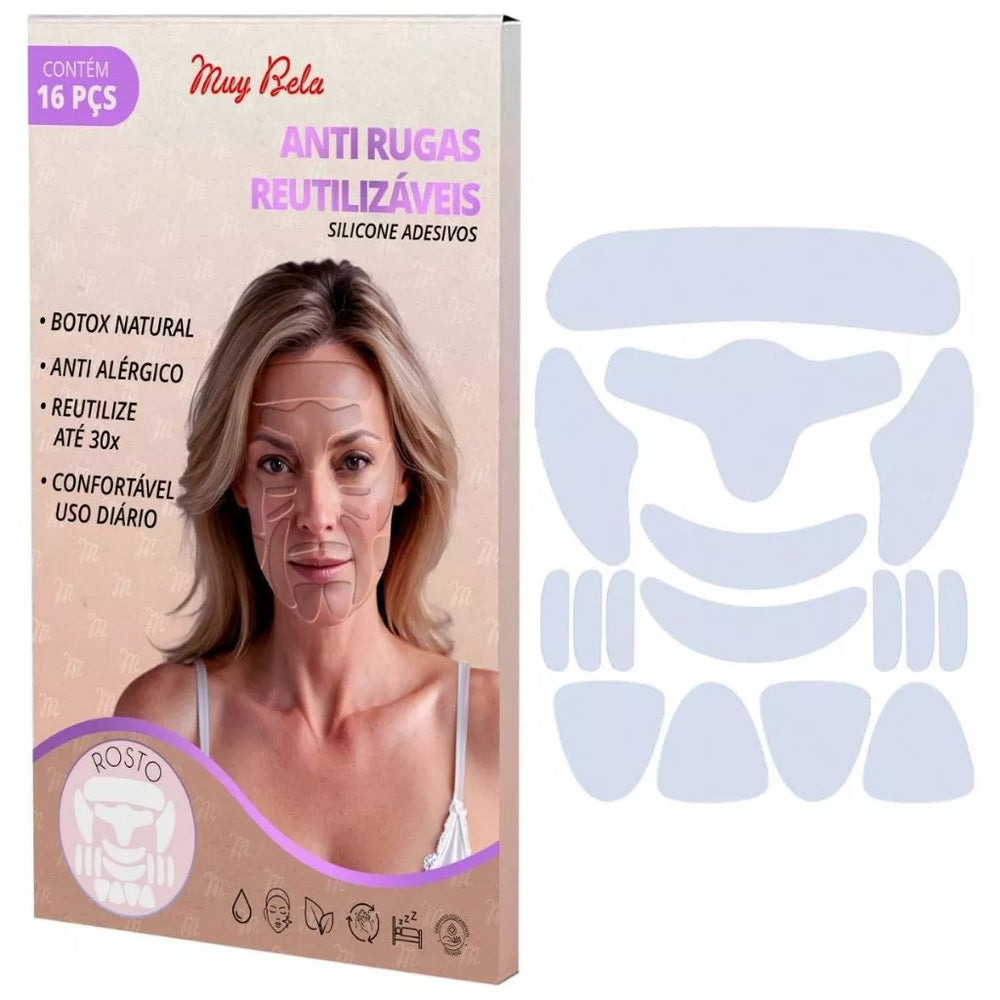 😊 Adesivos Anti-Rugas Faciais Kit 16 Unidades - Suaviza Linhas de Expressão
