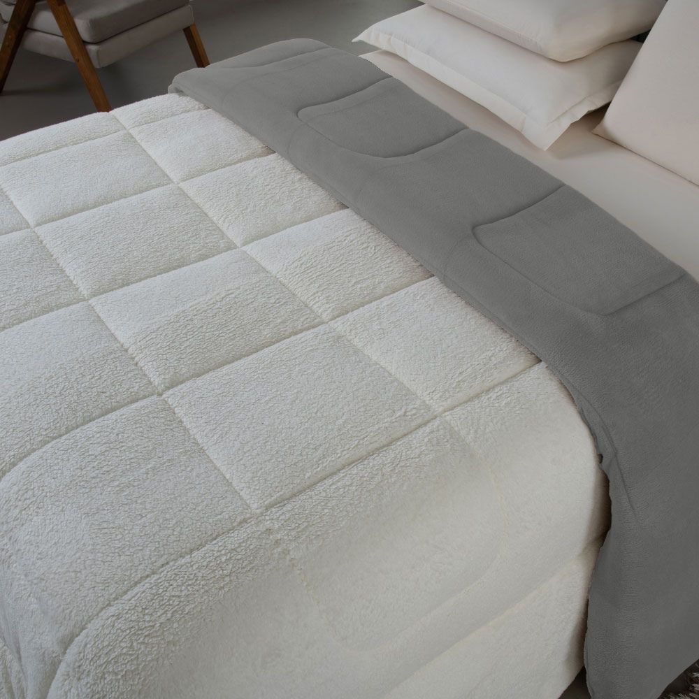 🛏️ Coberdrom Casal Dupla Face Sherpa Carneiro - Cinza