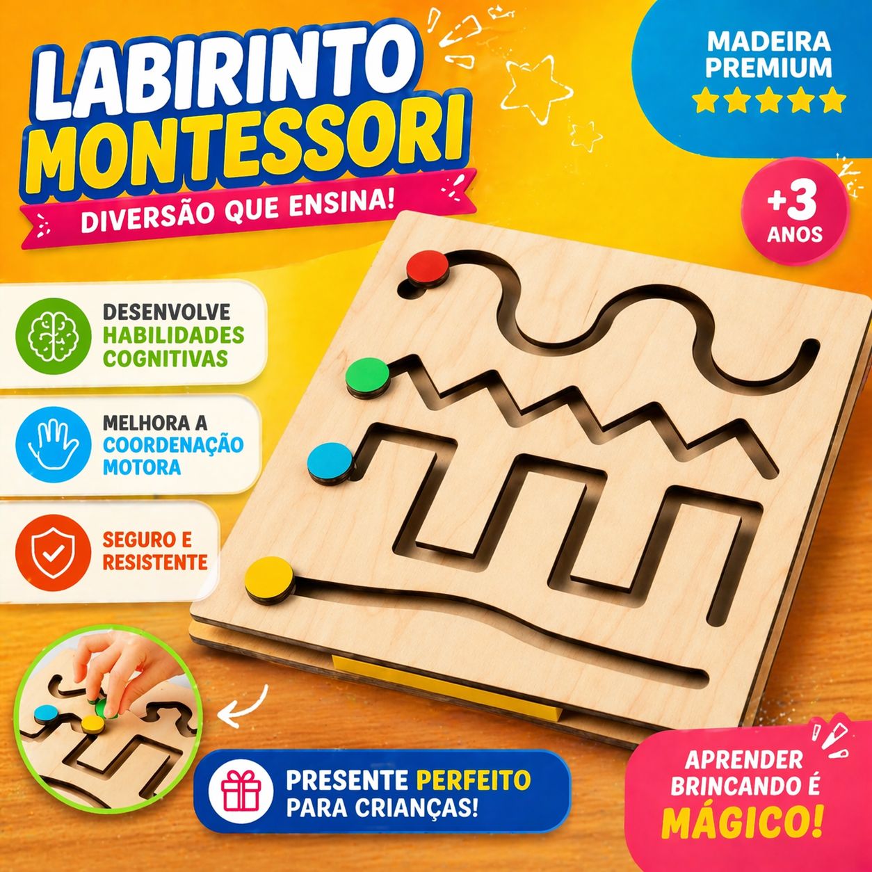 🧠 Painel Psicomotor Educativo em MDF - Coordenação Motora